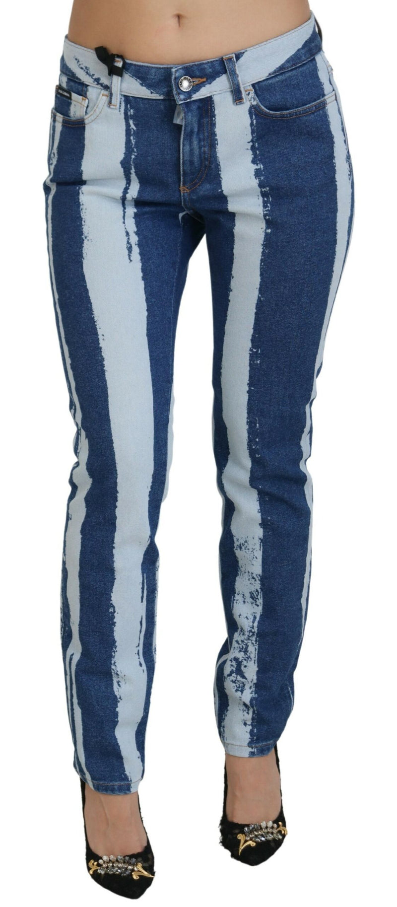 Jeans ajustados de algodón y denim azul cobalto a rayas de Dolce & Gabbana