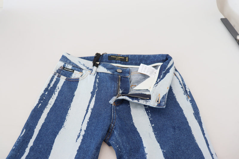 Jeans ajustados de algodón y denim azul cobalto a rayas de Dolce & Gabbana