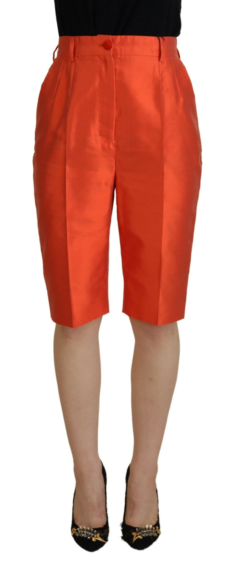 Calça cropped Dolce & Gabbana de seda laranja e cintura alta
