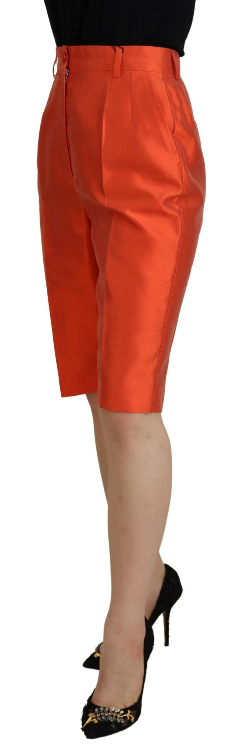Calça cropped Dolce & Gabbana de seda laranja e cintura alta