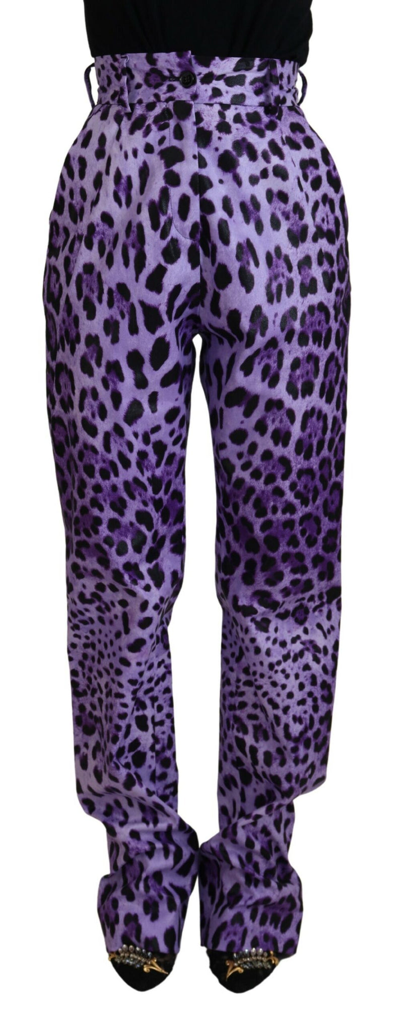 Dolce & Gabbana Pantaloni viola a vita alta con stampa leopardata
