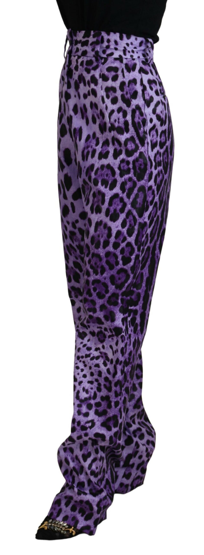 Dolce & Gabbana Pantaloni viola a vita alta con stampa leopardata