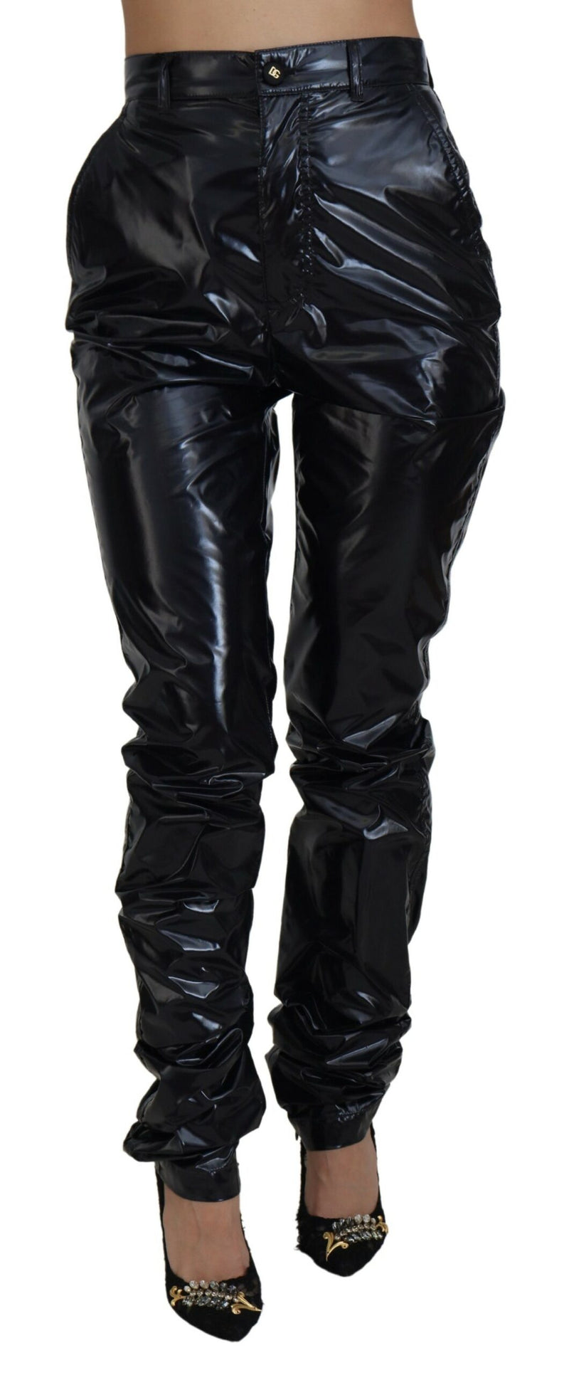 Pantalones ajustados negros de nailon y cintura alta de Dolce & Gabbana