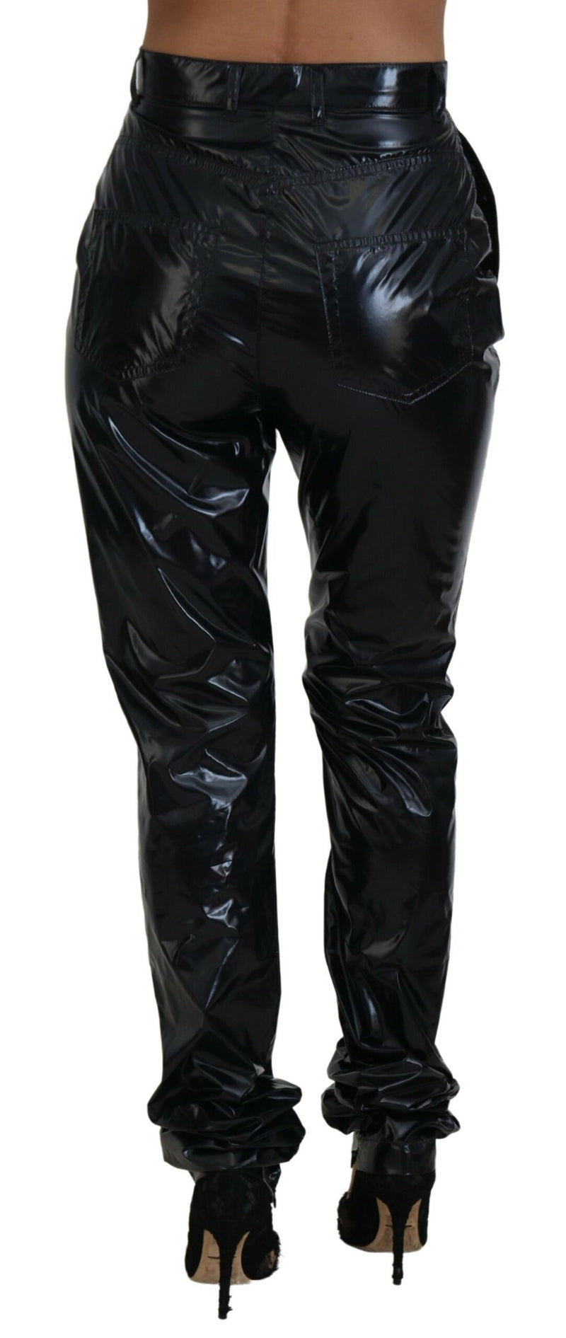 Pantalones ajustados negros de nailon y cintura alta de Dolce & Gabbana