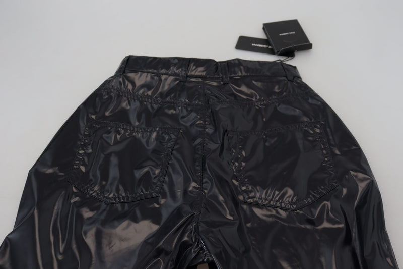 Pantalones ajustados negros de nailon y cintura alta de Dolce & Gabbana