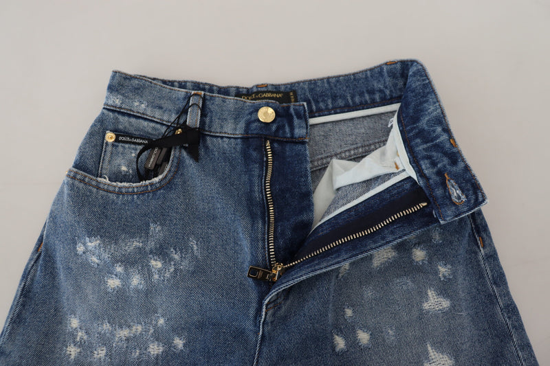 Jeans ajustados de algodón y denim azul desgastado de Dolce & Gabbana