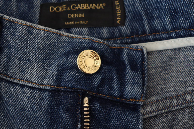Jeans ajustados de algodón y denim azul desgastado de Dolce & Gabbana