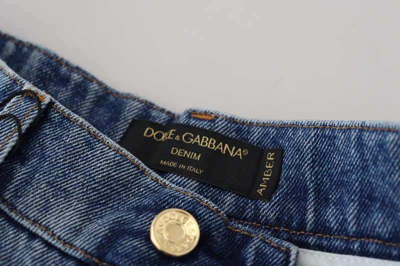 Jeans ajustados de algodón y denim azul desgastado de Dolce & Gabbana