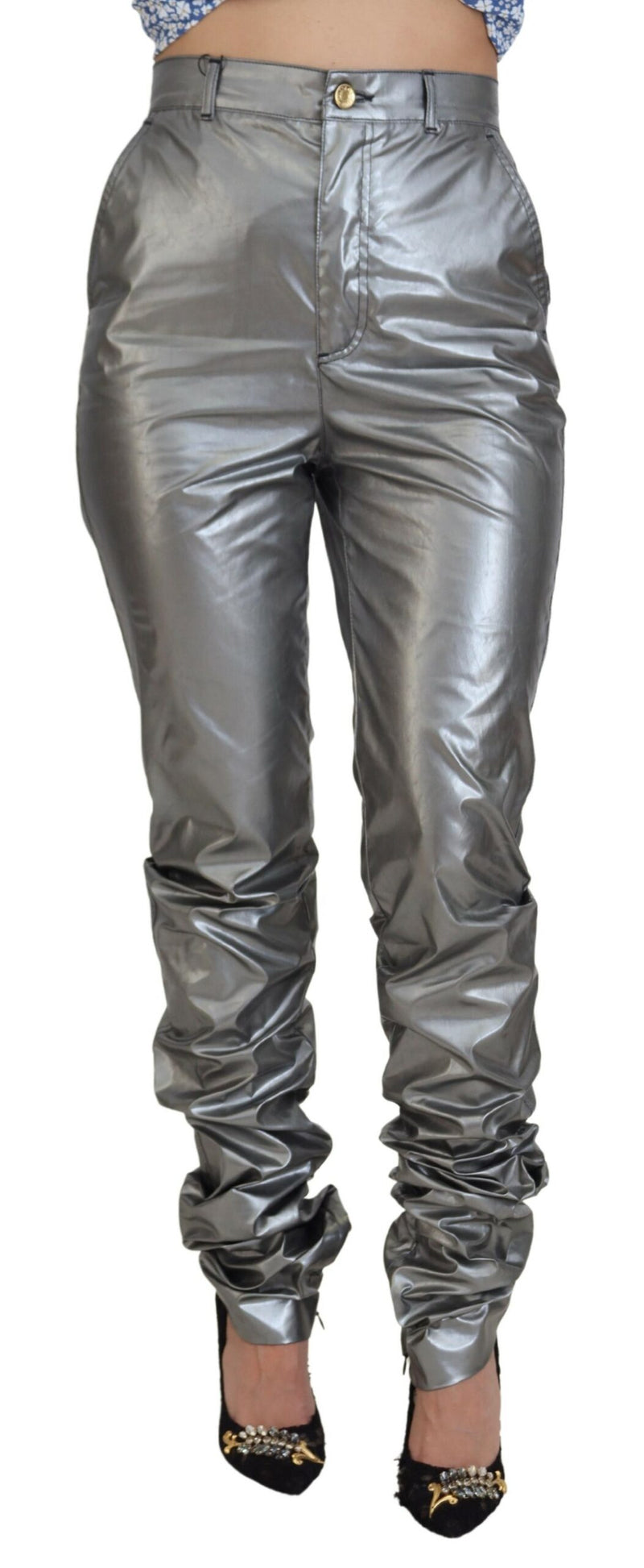 Dolce & Gabbana Pantaloni skinny argento metallizzato a vita alta