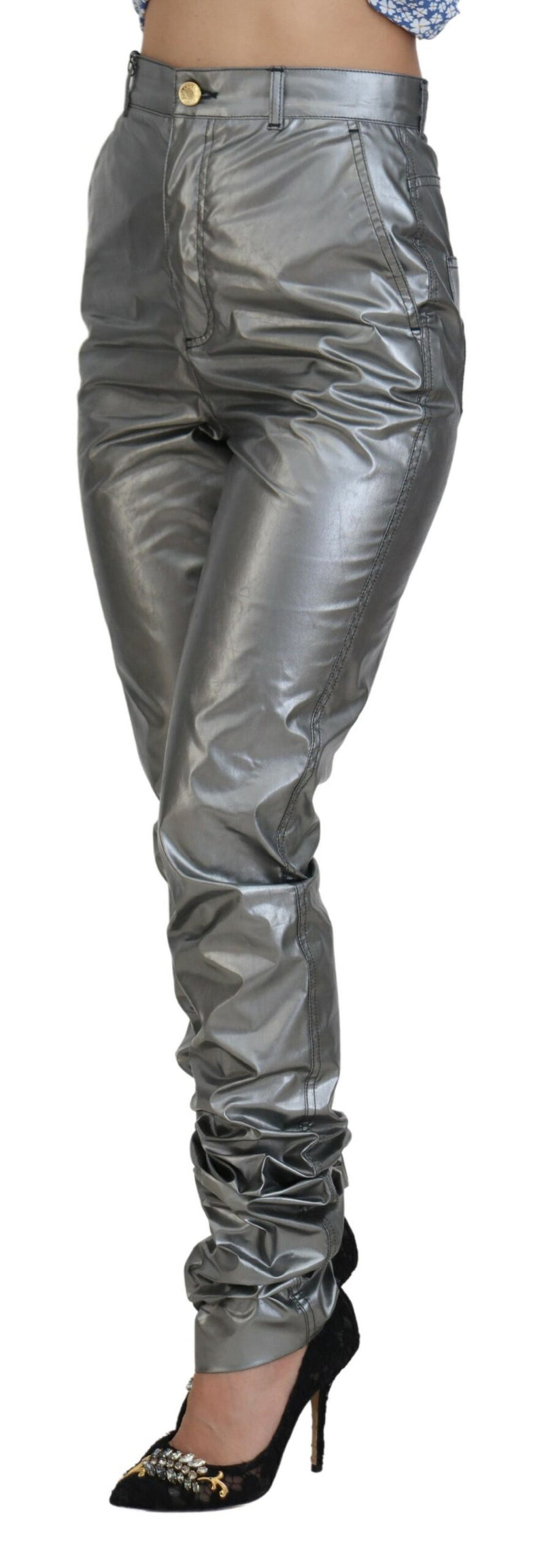 Dolce & Gabbana Pantaloni skinny argento metallizzato a vita alta