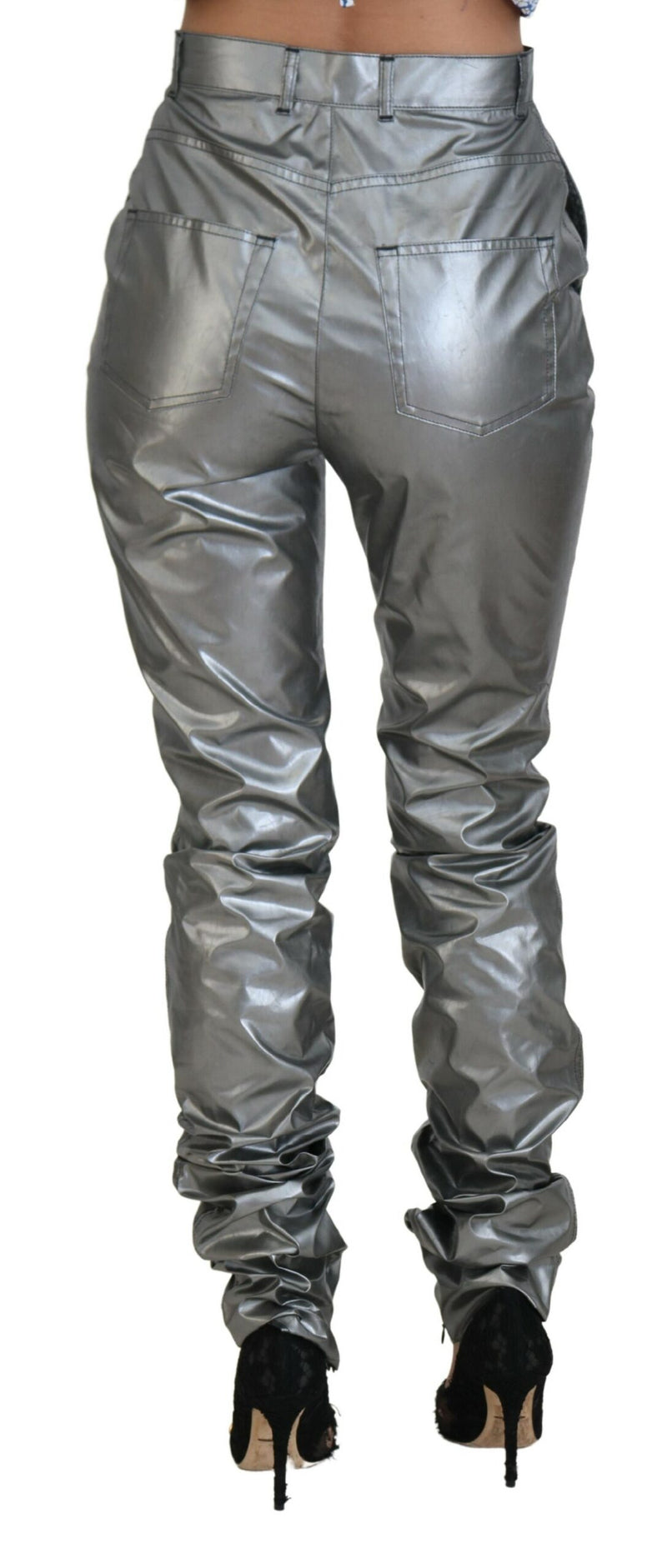 Dolce & Gabbana Pantaloni skinny argento metallizzato a vita alta