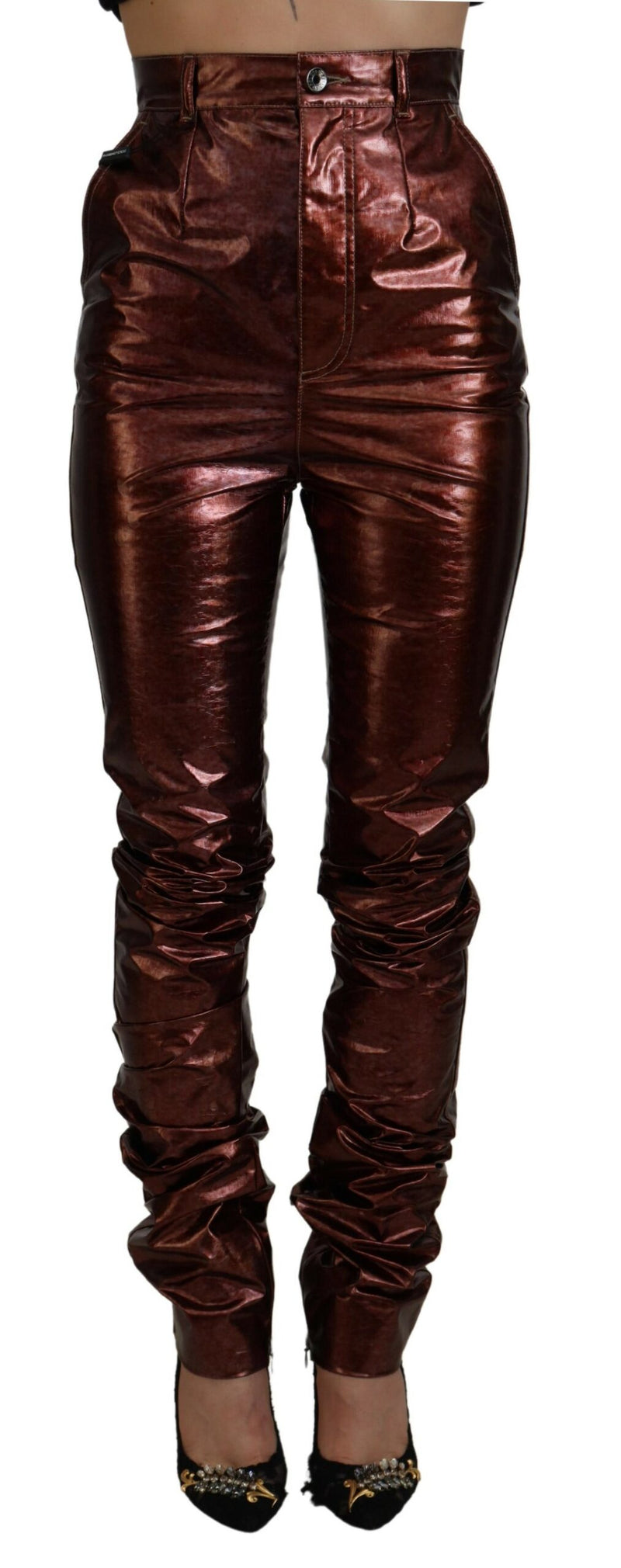 Dolce & Gabbana Jean skinny taille haute bronze métallisé