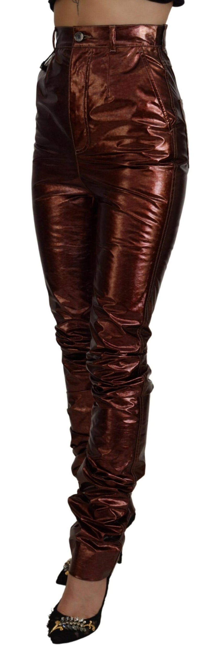 Dolce & Gabbana Jean skinny taille haute bronze métallisé