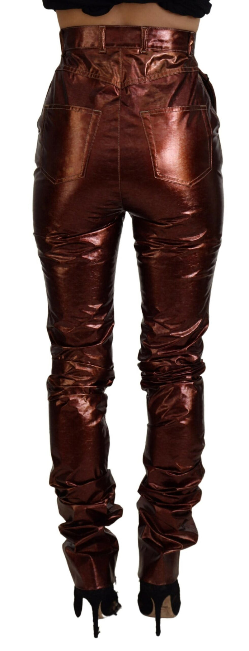 Dolce & Gabbana Jean skinny taille haute bronze métallisé