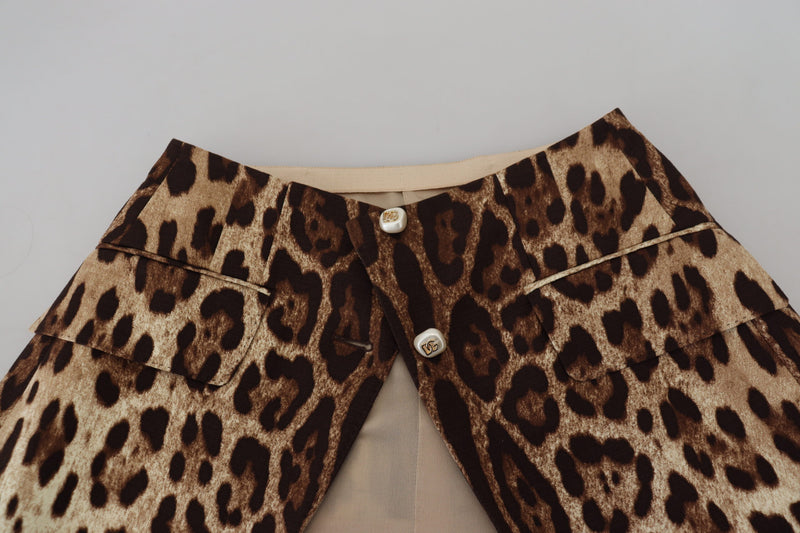 Minissaia evasê Dolce & Gabbana de lã marrom com estampa de leopardo