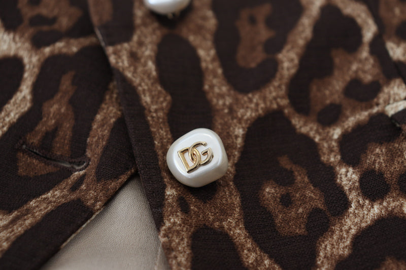 Minissaia evasê Dolce & Gabbana de lã marrom com estampa de leopardo