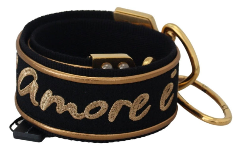 Dolce & Gabbana Bandoulière de sac noire en laiton à logo doré