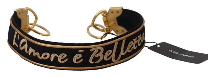 Dolce & Gabbana Bandoulière de sac noire en laiton à logo doré