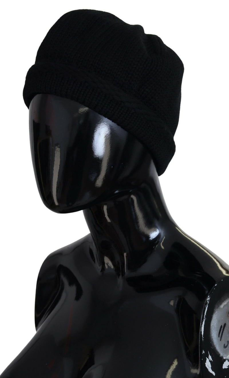 Dolce & Gabbana Bonnet d’hiver noir en laine vierge pour femme