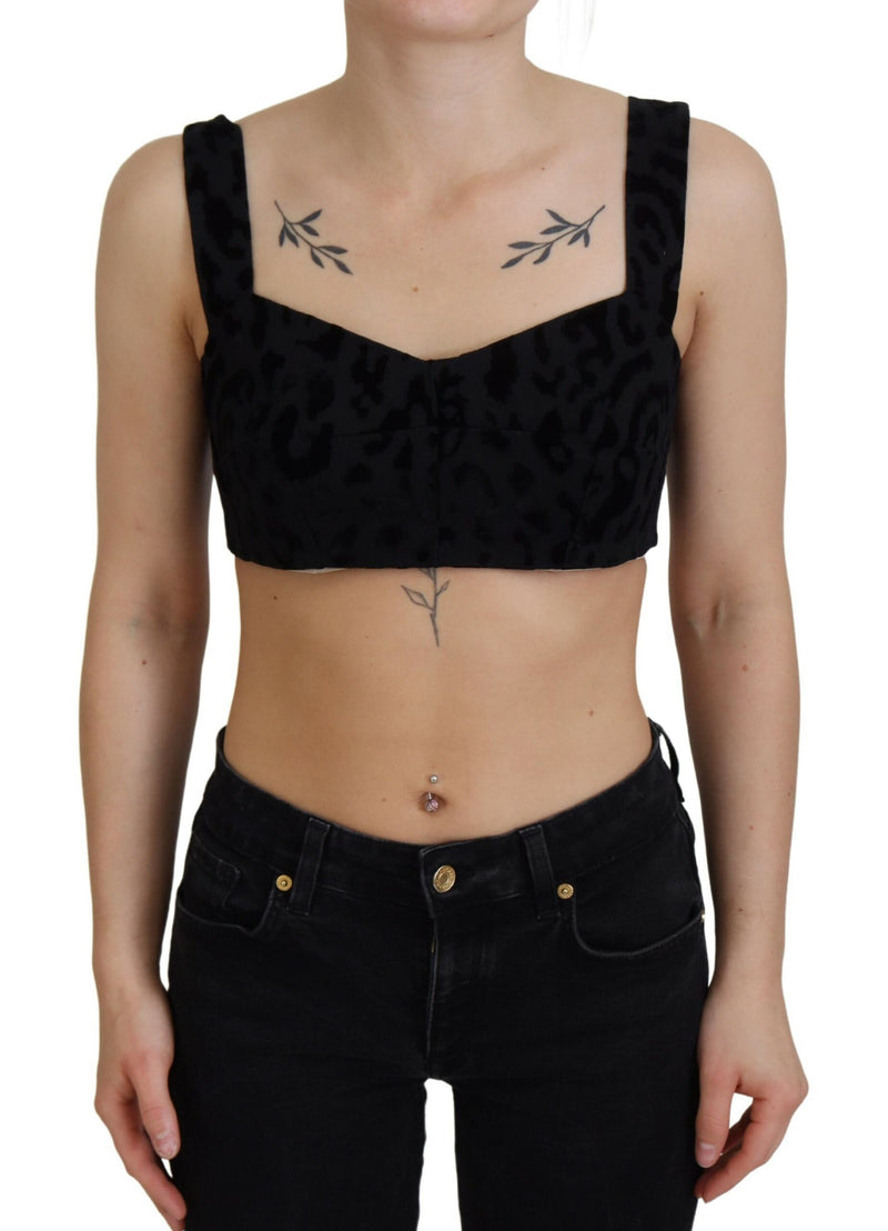 Dolce & Gabbana Top bustier corsetto nero corto con stampa leopardata