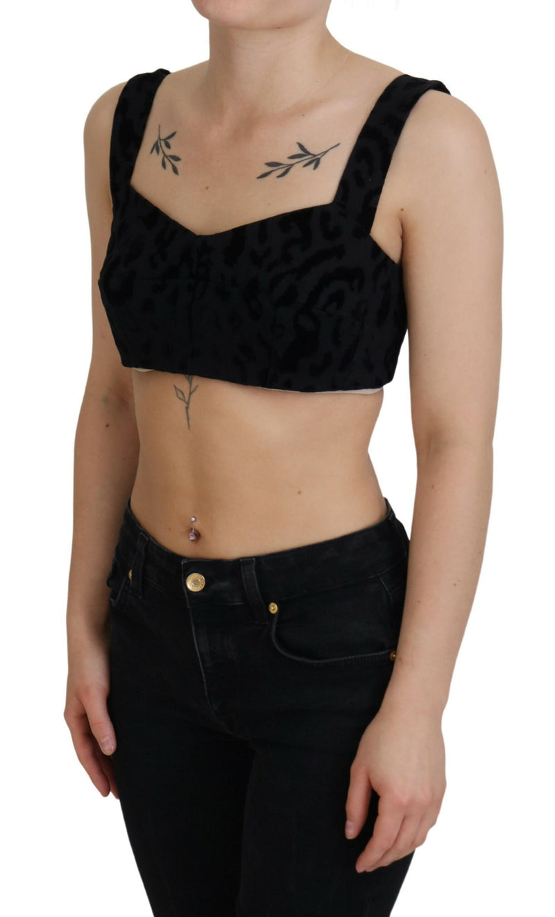 Dolce & Gabbana Top bustier corsetto nero corto con stampa leopardata