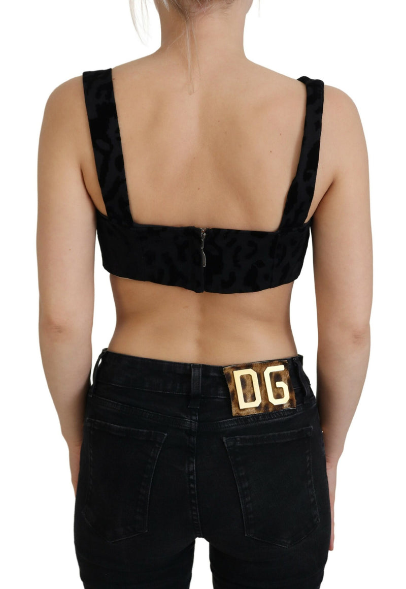 Dolce & Gabbana Top bustier corsetto nero corto con stampa leopardata