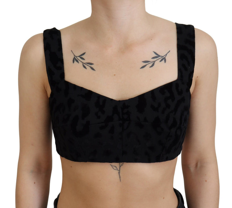 Dolce & Gabbana Top bustier corsetto nero corto con stampa leopardata