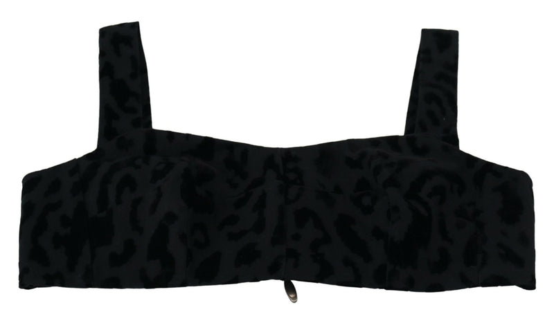 Dolce & Gabbana Top bustier corsetto nero corto con stampa leopardata