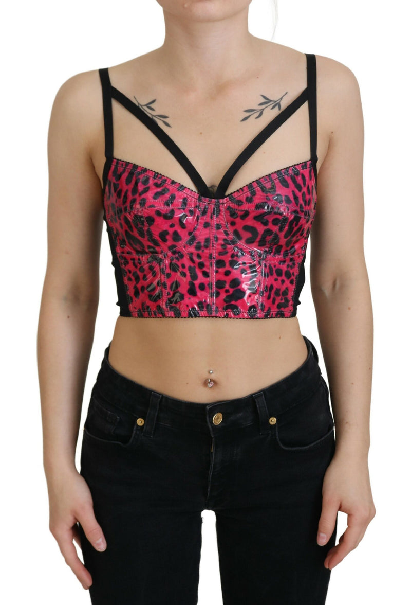 Top corpete cropped rosa com estampa de leopardo Dolce & Gabbana