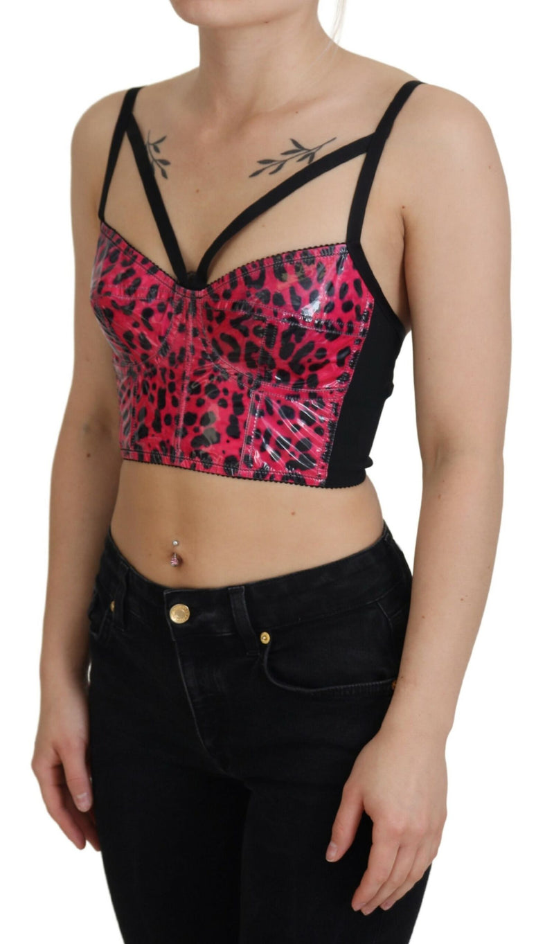 Top corpete cropped rosa com estampa de leopardo Dolce & Gabbana