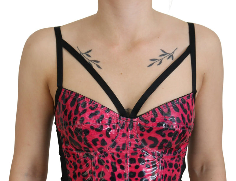 Top corpete cropped rosa com estampa de leopardo Dolce & Gabbana