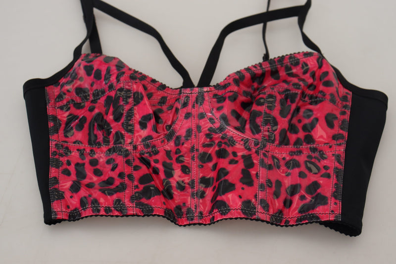 Top corpete cropped rosa com estampa de leopardo Dolce & Gabbana