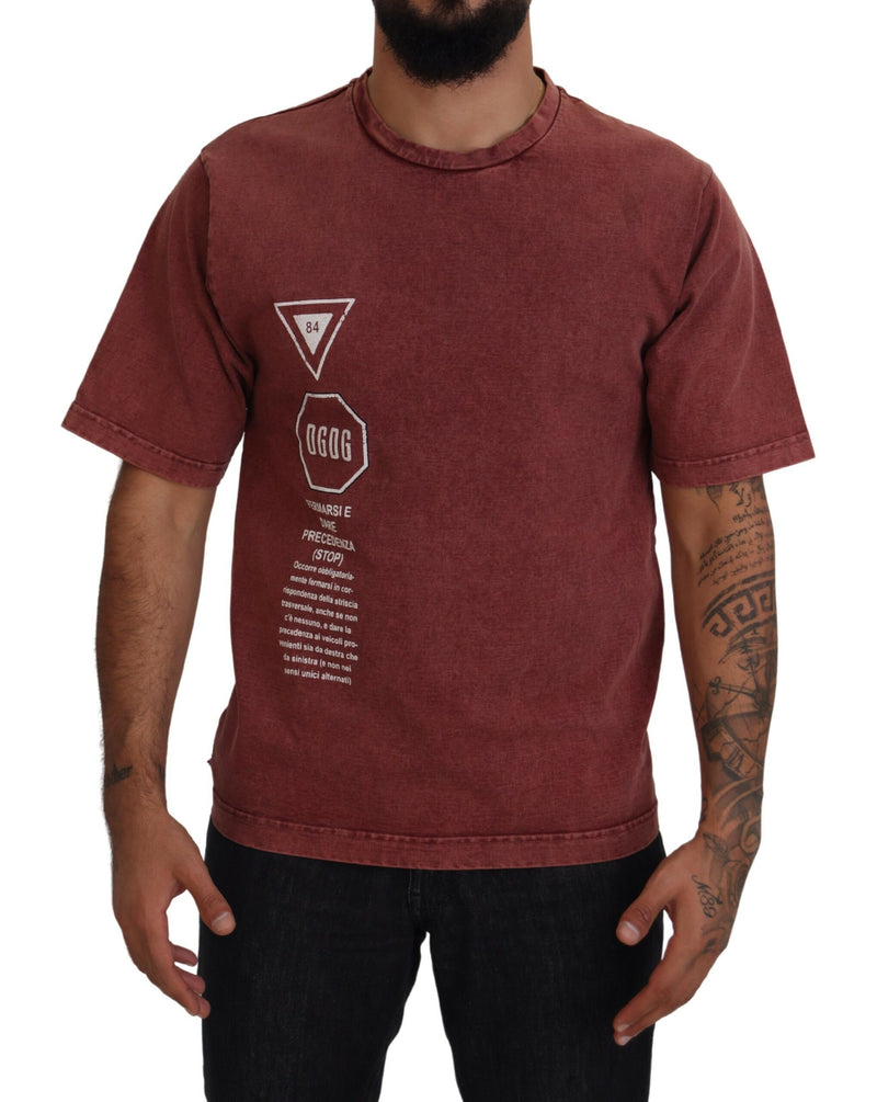 T-shirt Dolce & Gabbana bordeaux con stampa, girocollo e maniche corte