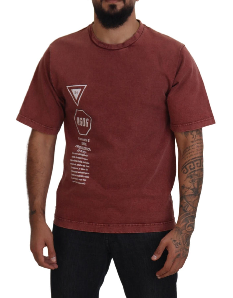 T-shirt Dolce & Gabbana bordeaux con stampa, girocollo e maniche corte