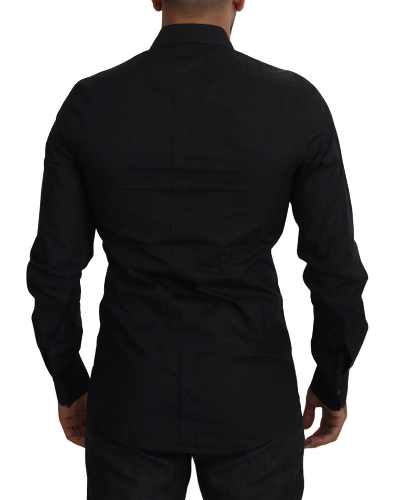 Camisa masculina Dolce & Gabbana preta, com bordado floral, mangas longas e detalhes dourados