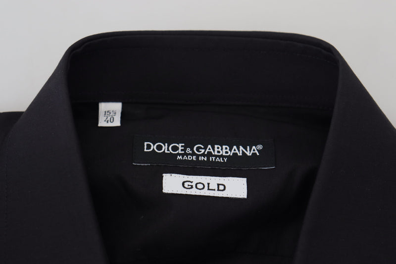 Camisa masculina Dolce & Gabbana preta, com bordado floral, mangas longas e detalhes dourados