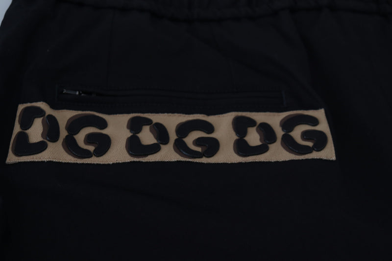 Pantaloni cropped Dolce & Gabbana neri in cotone con vita elasticizzata e logo DG