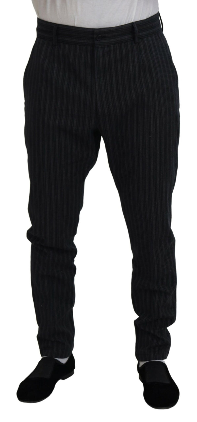 Calça chino social Dolce & Gabbana cinza-escura, com listras