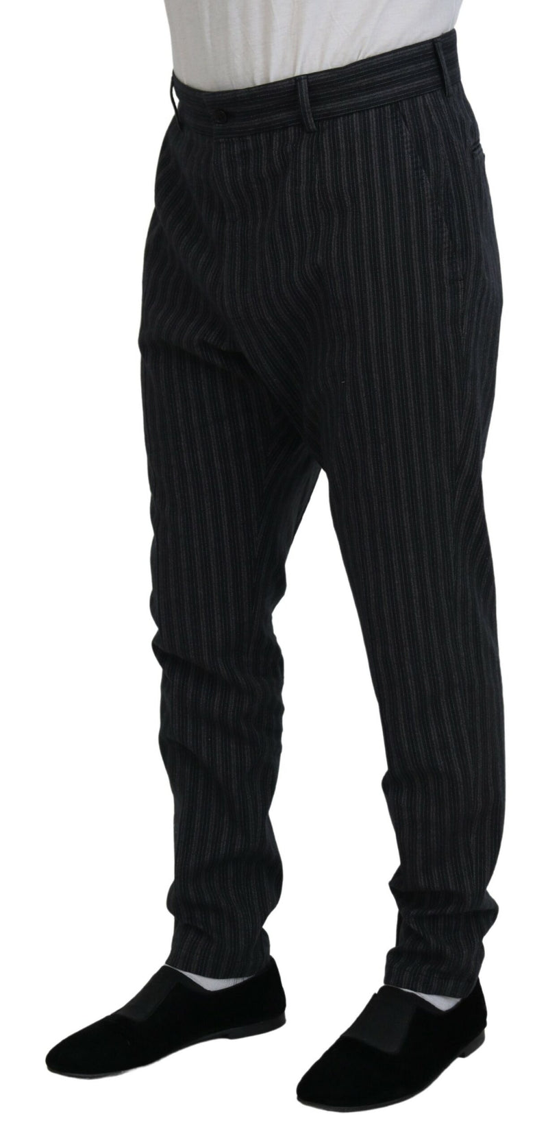 Calça chino social Dolce & Gabbana cinza-escura, com listras