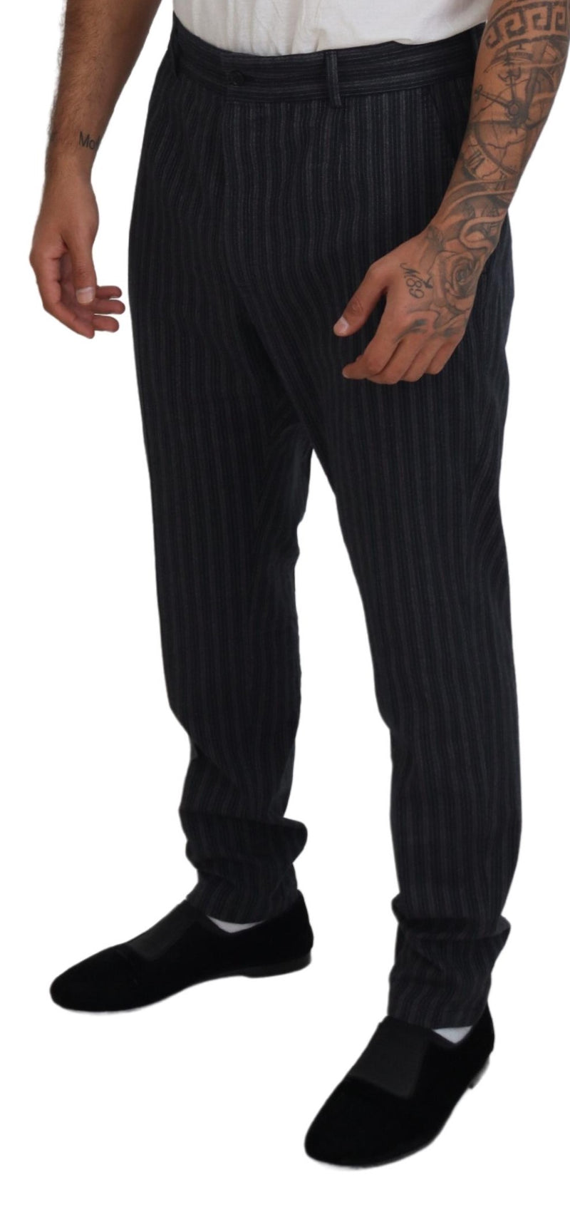 Calça chino social Dolce & Gabbana cinza-escura, com listras