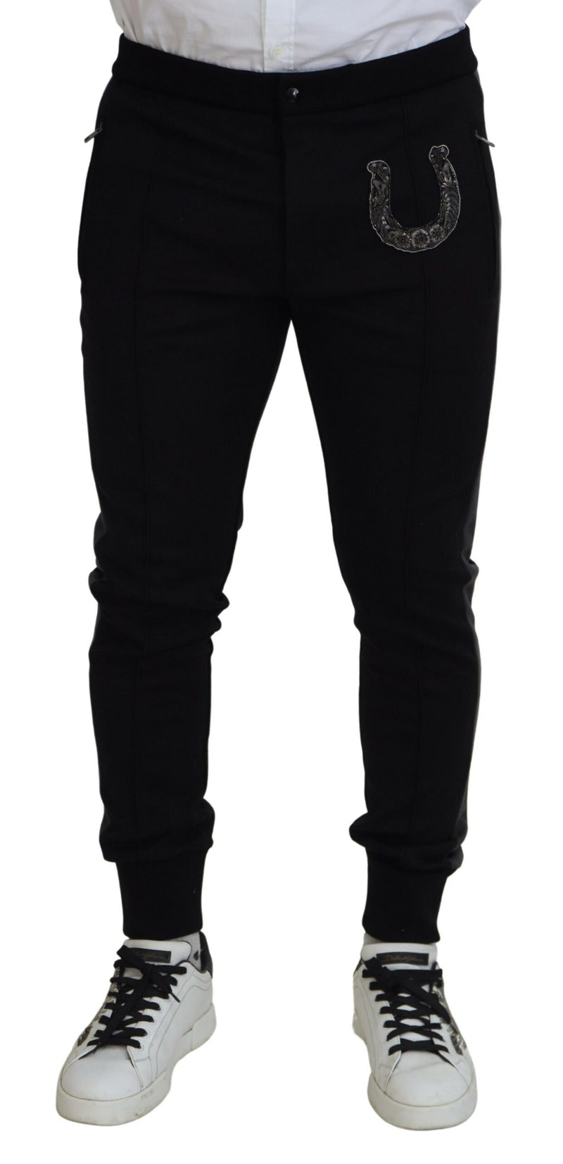 Calça jogger Dolce & Gabbana preta de lã, com ferradura