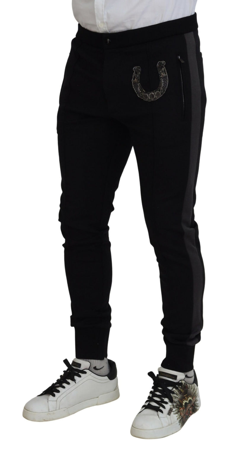 Calça jogger Dolce & Gabbana preta de lã, com ferradura