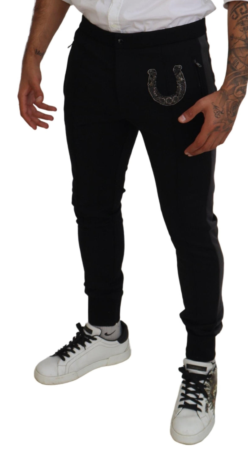 Calça jogger Dolce & Gabbana preta de lã, com ferradura