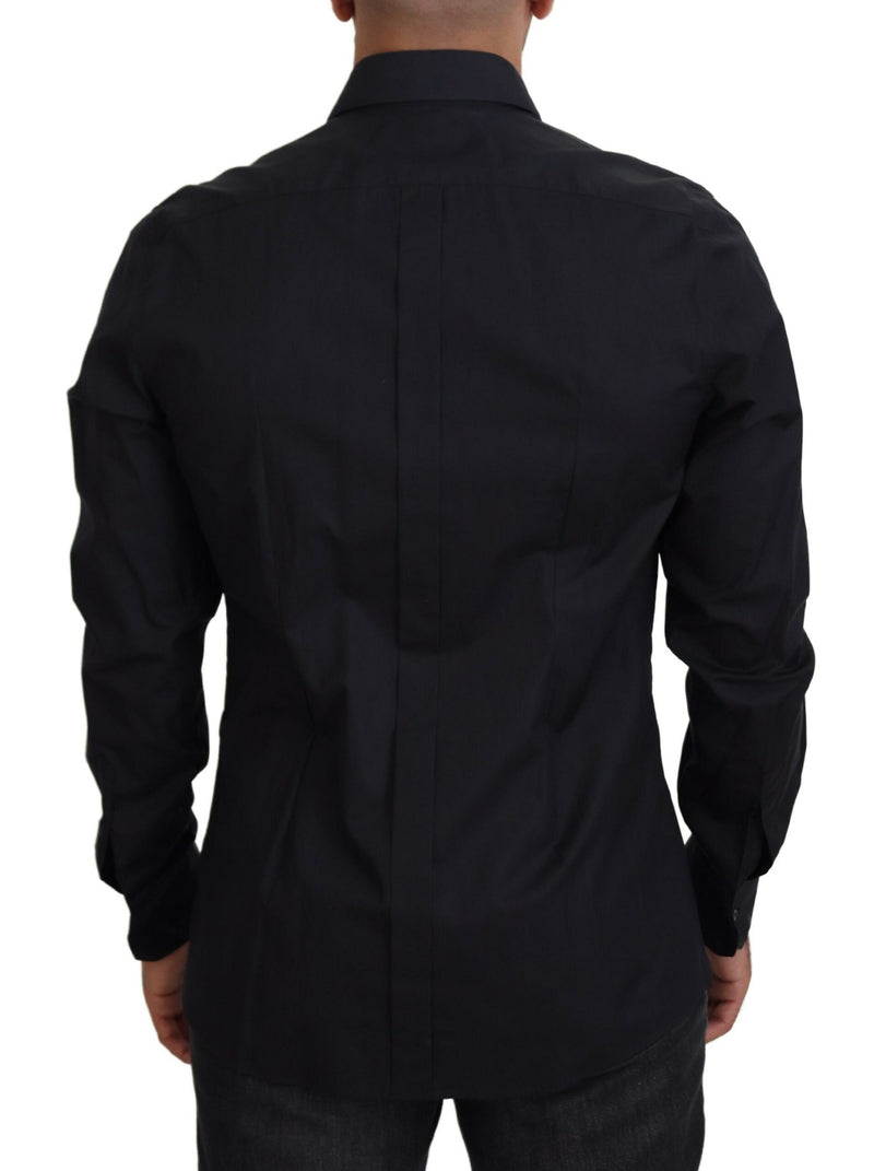 Camicia Dolce & Gabbana nera in cotone con rose, vestibilità slim