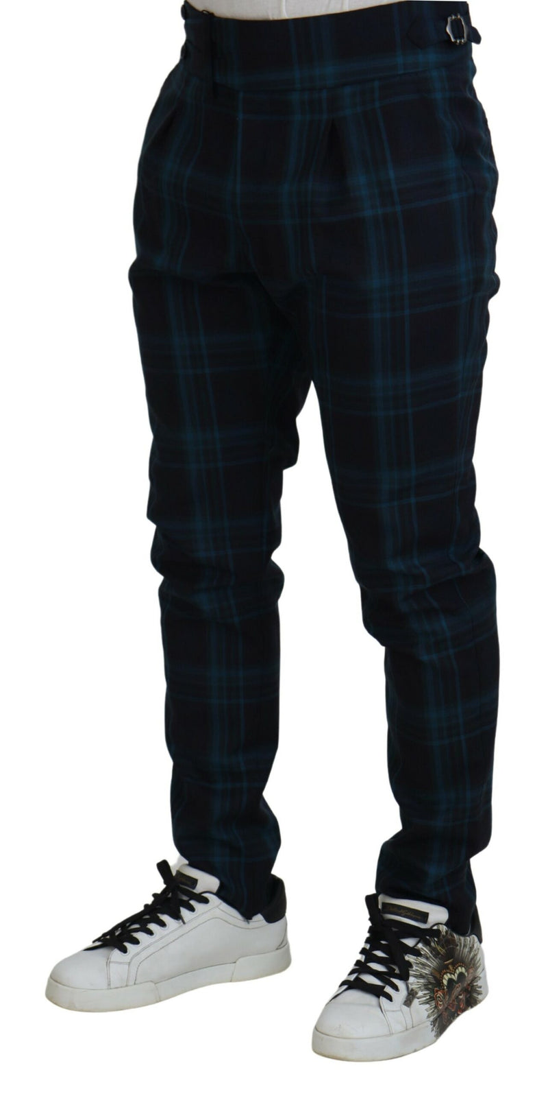 Pantalones de lana a cuadros azules y morados de Dolce & Gabbana