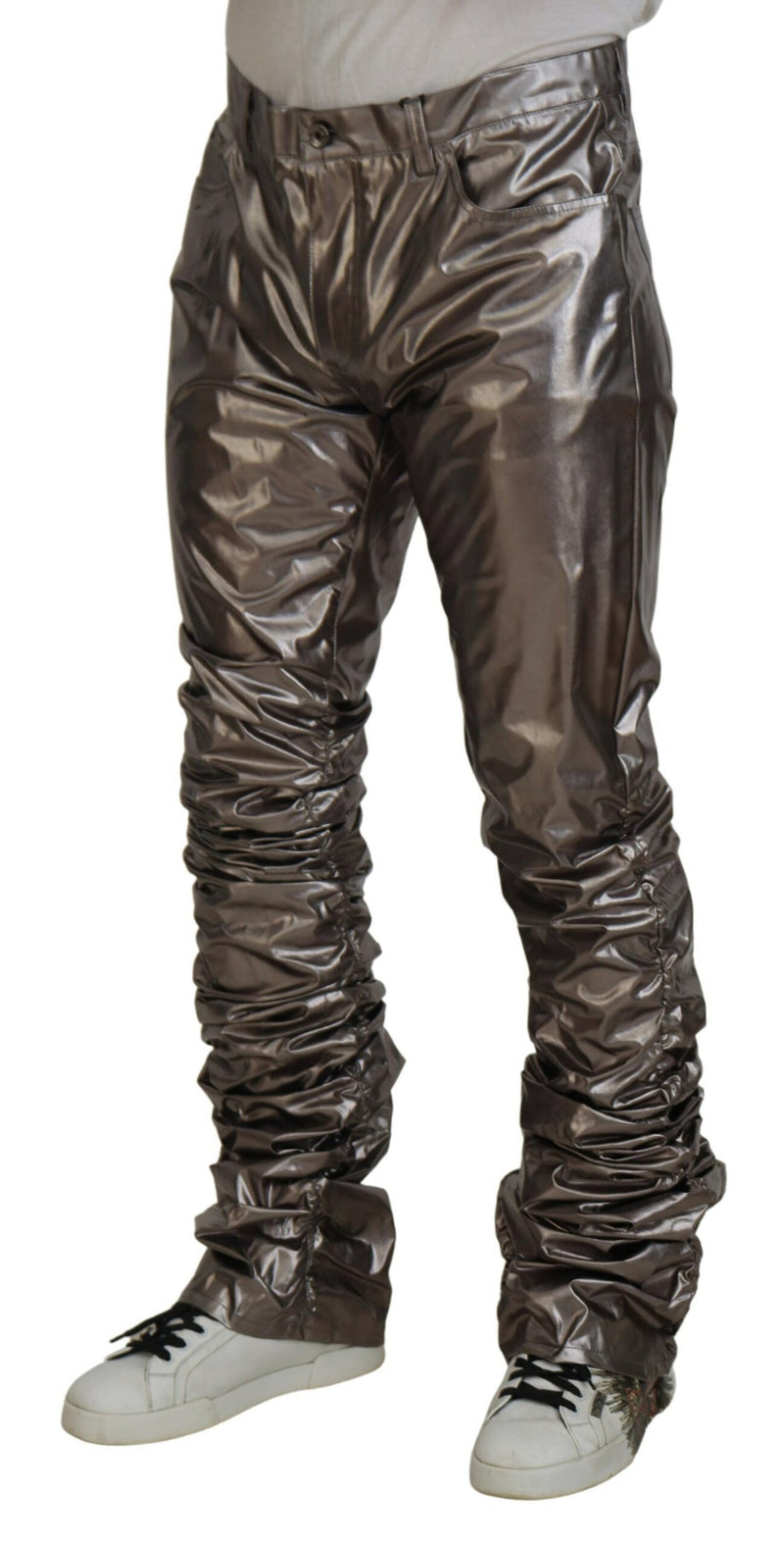 Pantalones Dolce & Gabbana de nailon elástico metalizado plateado