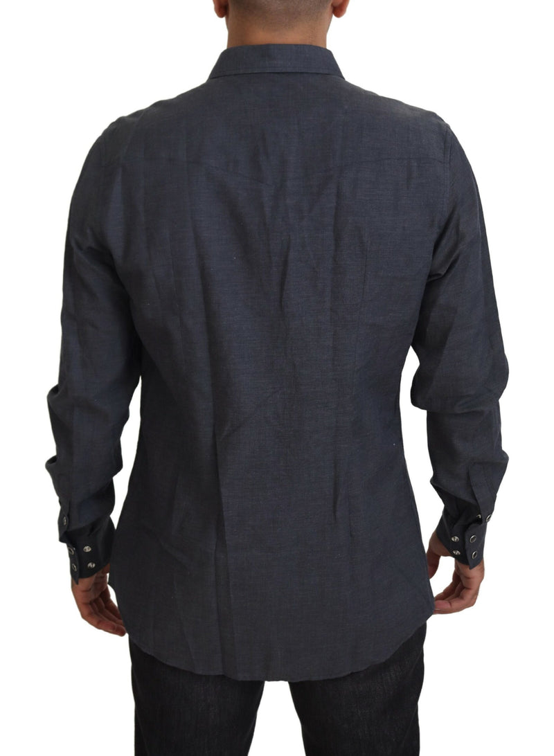 Camisa Dolce & Gabbana azul de denim de algodão com abelha de cristal