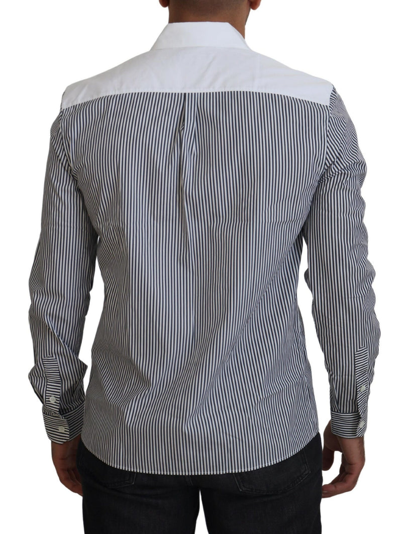 Camisa Dolce & Gabbana cinza e branca listrada de corte slim