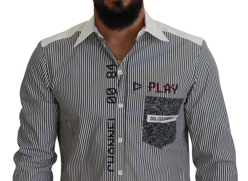 Camisa Dolce & Gabbana cinza e branca listrada de corte slim