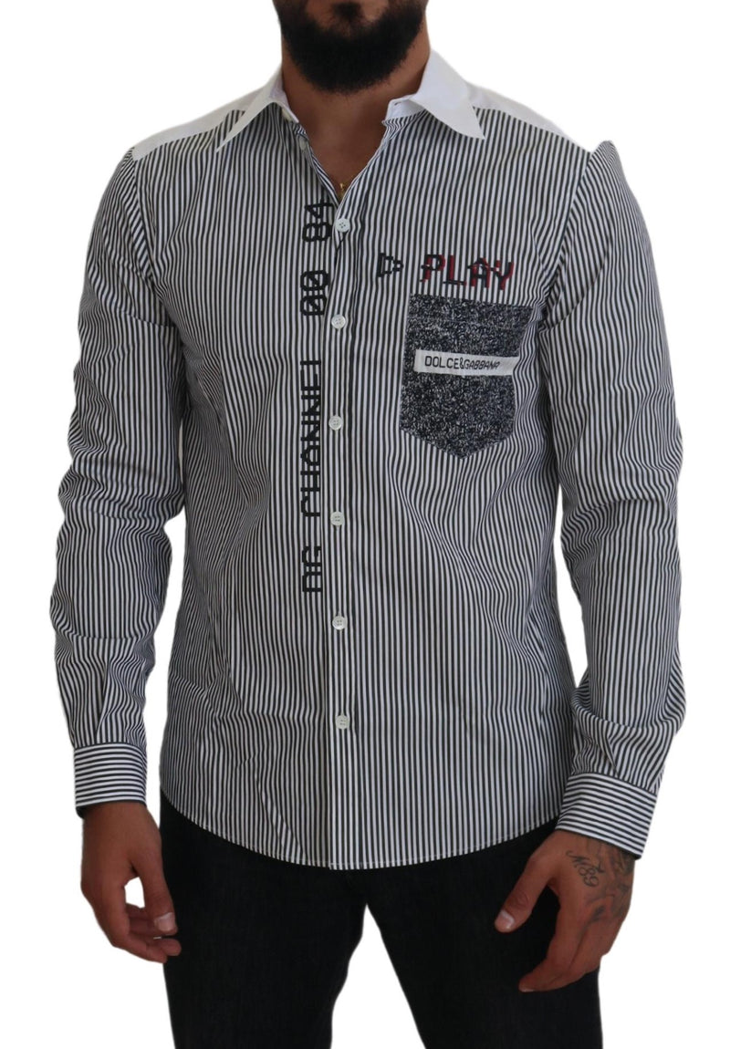Camisa Dolce & Gabbana cinza e branca listrada de corte slim